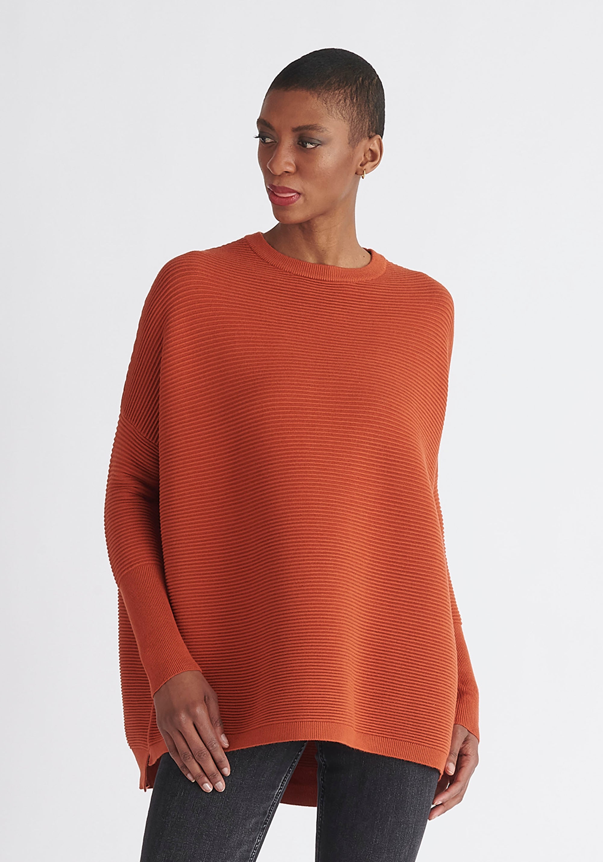 Paisie Ribbed Oversized Knit Jumper in Rust