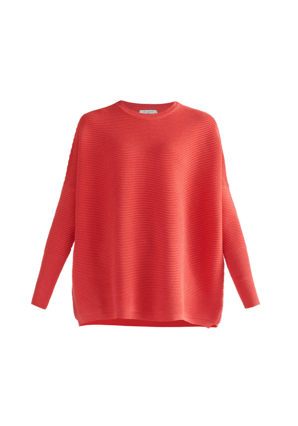 Paisie Ribbed Oversized Knit Jumper in Strawberry Pink Cut Out