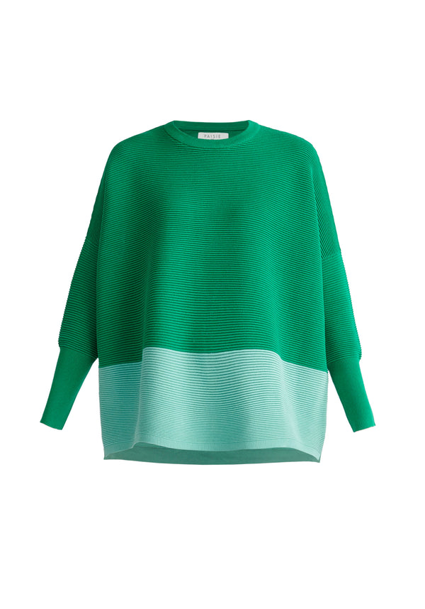 Paisie Ribbed Oversized Knit Jumper in Green and Mint Green