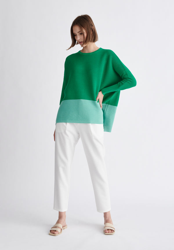 Paisie Ribbed Oversized Knit Jumper in Green and Mint Green