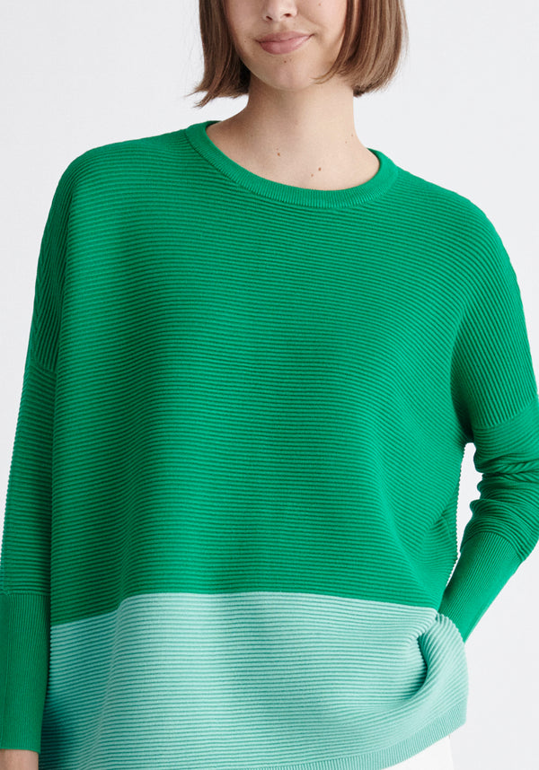 Paisie Ribbed Oversized Knit Jumper in Green and Mint Green Close Up