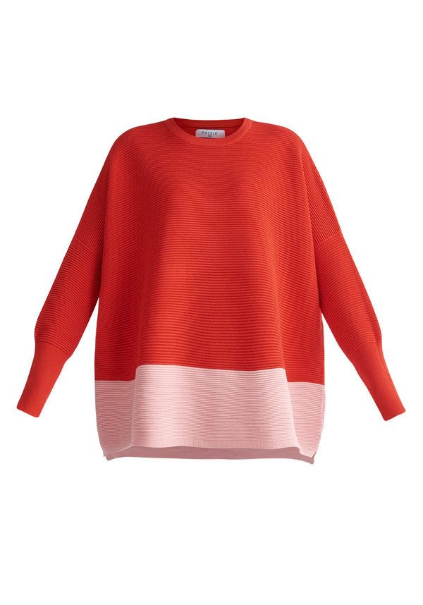 Paisie Ribbed Oversized Knit Jumper in Red and Pink
