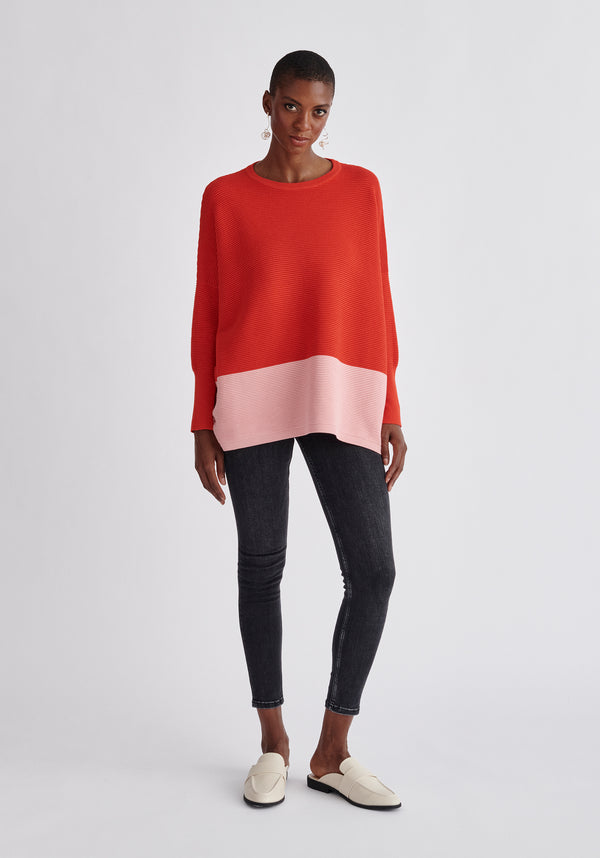 Paisie Ribbed Oversized Knit Jumper in Red and Pink