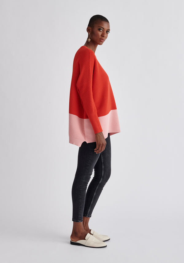 Paisie Ribbed Oversized Knit Jumper in Red and Pink Side