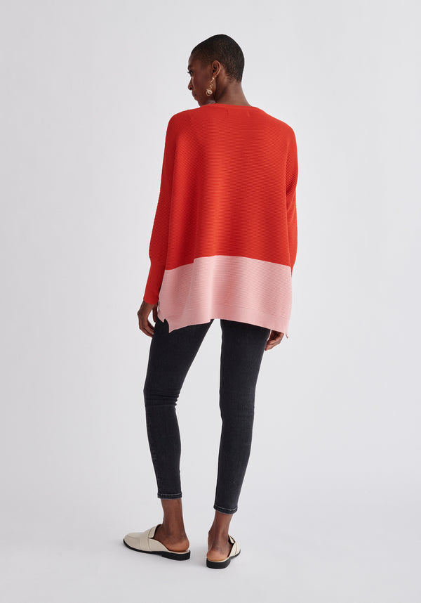 Paisie Ribbed Oversized Knit Jumper in Red and Pink Back