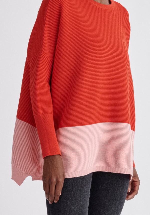 Paisie Ribbed Oversized Knit Jumper in Red and Pink Close Up