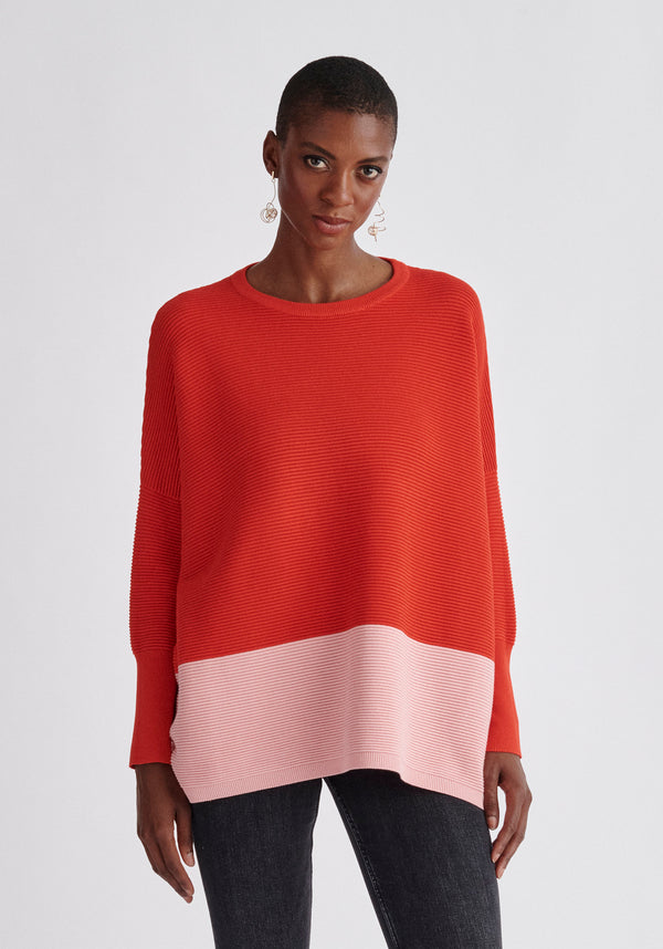 Paisie Ribbed Oversized Knit Jumper in Red and Pink