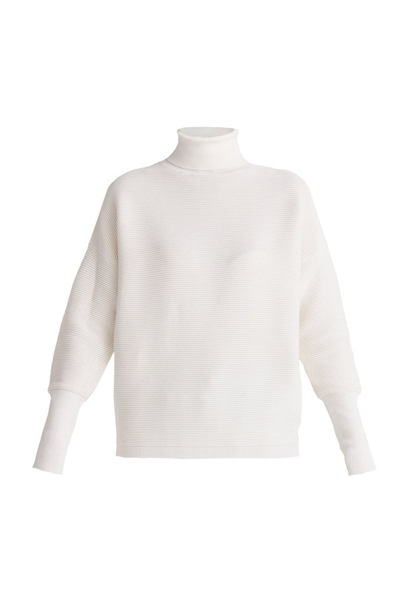 Paisie Roll Neck Ribbed Jumper in White Cut Out