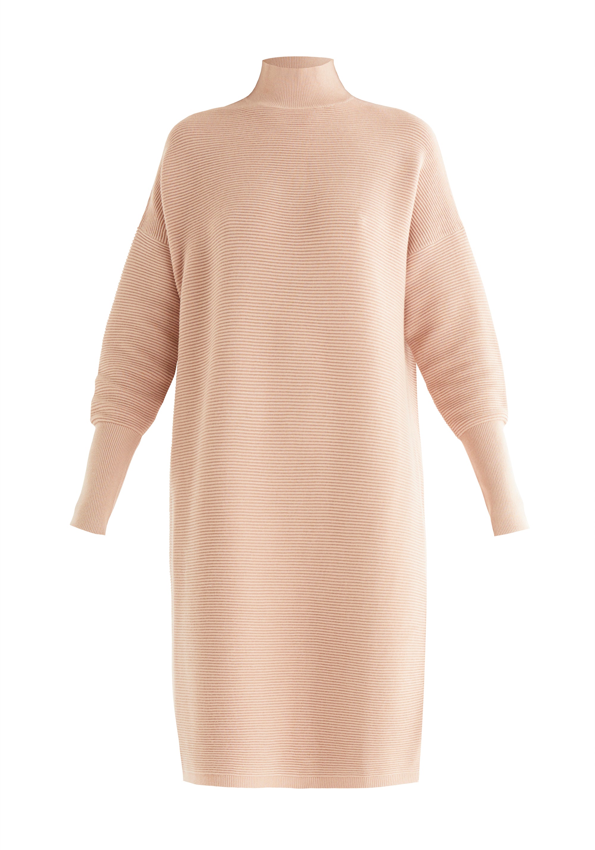 Paisie Polo Neck Ribbed Knitted Jumper Dress in Blush Cut Out