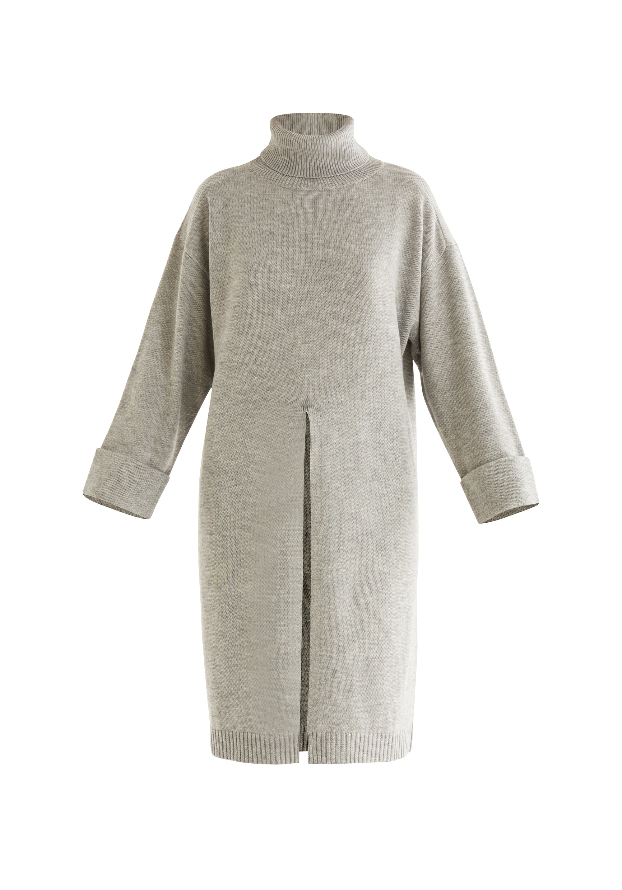 Paisie Knitted Split Jumper Dress Tunic in Grey Cut Out