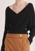 Paisie Knitted Wrap Top with Buttons in Black Close Up
