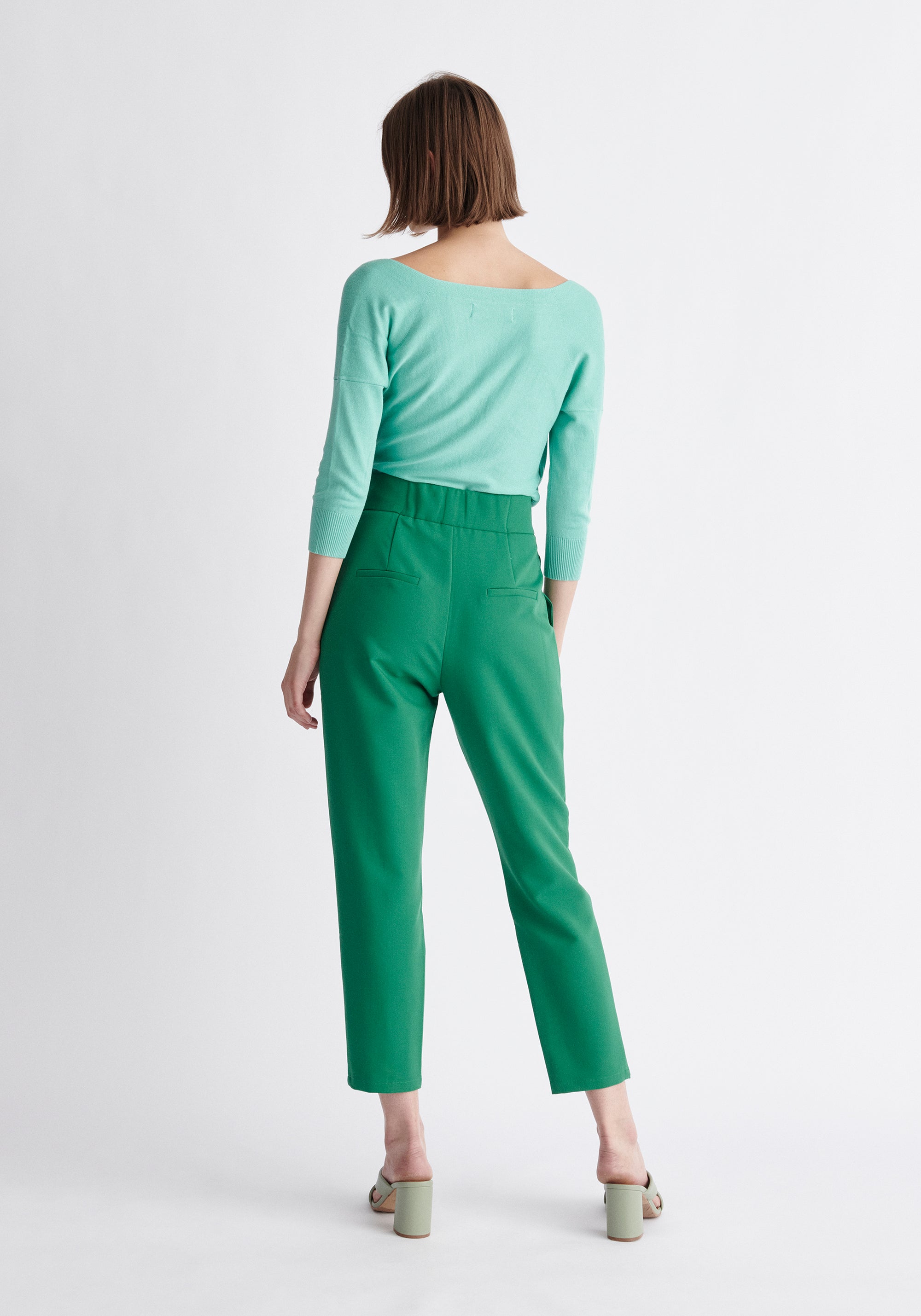 Paisie Knitted Wrap Top with 3/4 Sleeves in Mint Green Back