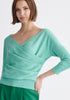 Paisie Knitted Wrap Top with 3/4 Sleeves in Mint Green Close Up