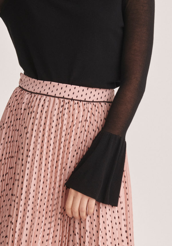 Paisie Flared Sheer Sleeve Knitted Top in Black Close Up