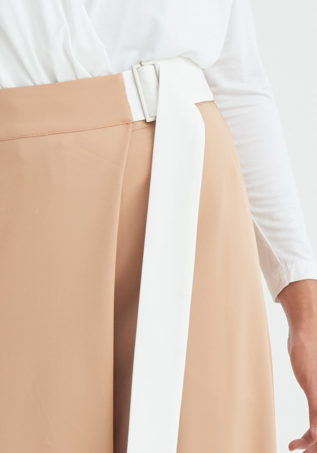 Paisie Wide Leg Wrap Trousers with Side Belt in Brown Close Up
