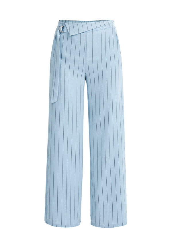 Paisie Striped Wide Leg Trousers in Blue Cut Out