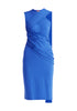 Paisie Shoulder Drape Midi Dress in Dark Blue Cut Out