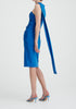 Paisie Shoulder Drape Midi Dress in Dark Blue Side