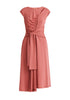 Paisie Ruched Waist Tie Midi Dress in Pink Cut Out