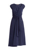 Paisie Ruched Waist Tie Midi Dress in Navy Cut Out