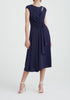 Paisie Ruched Waist Tie Midi Dress in Navy