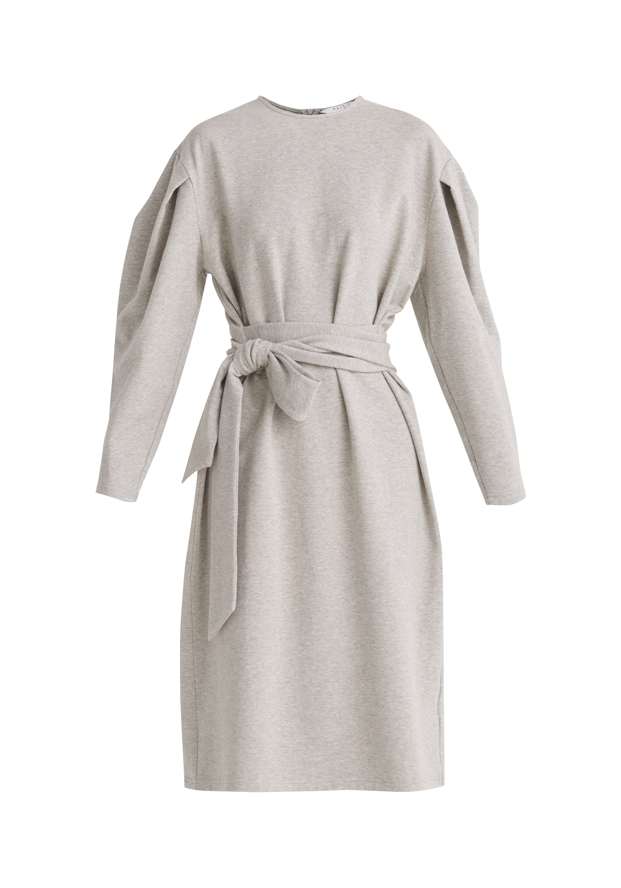 Paisie Midi Waist Tie Jersey Dress in Grey Cut Out