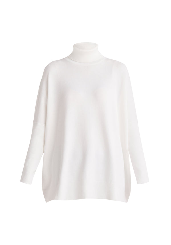 Paisie Oversized Roll Neck Jumper in White Cut Out
