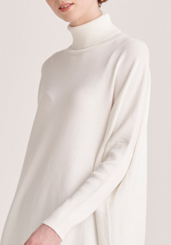 Paisie Oversized Roll Neck Jumper in White Close Up