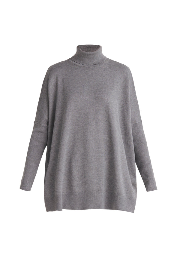 Paisie Oversized Roll Neck Jumper in Grey Cut Out