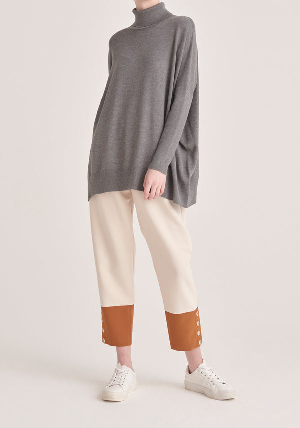 Paisie Oversized Roll Neck Jumper in Grey