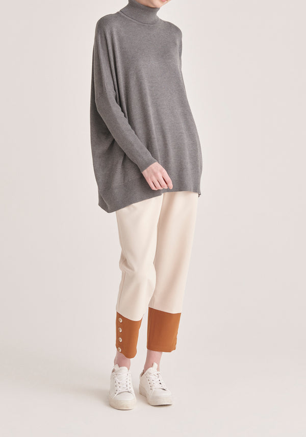 Paisie Oversized Roll Neck Jumper in Grey