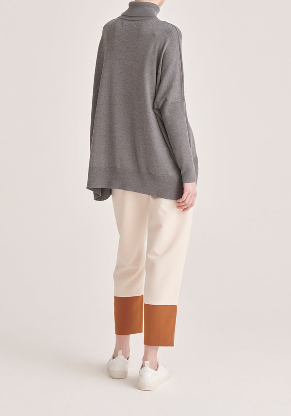 Paisie Oversized Roll Neck Jumper in Grey Back