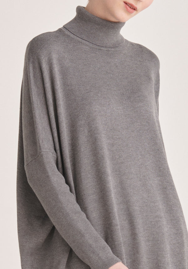 Paisie Oversized Roll Neck Jumper in Grey Close Up