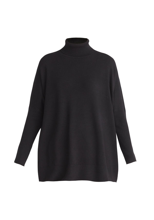 Paisie Oversized Roll Neck Jumper in Black Cut Out