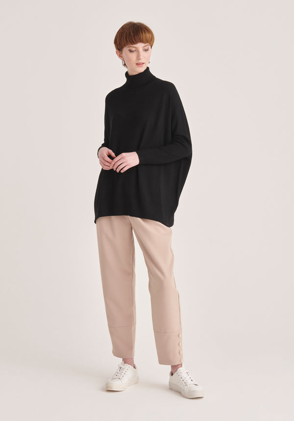Paisie Oversized Roll Neck Jumper in Black