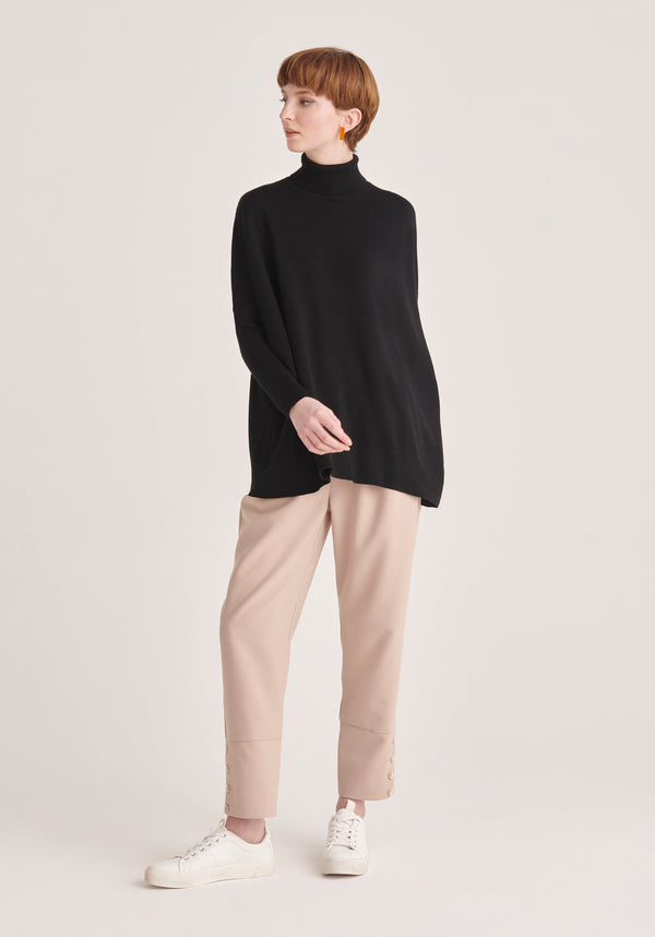 Paisie Oversized Roll Neck Jumper in Black