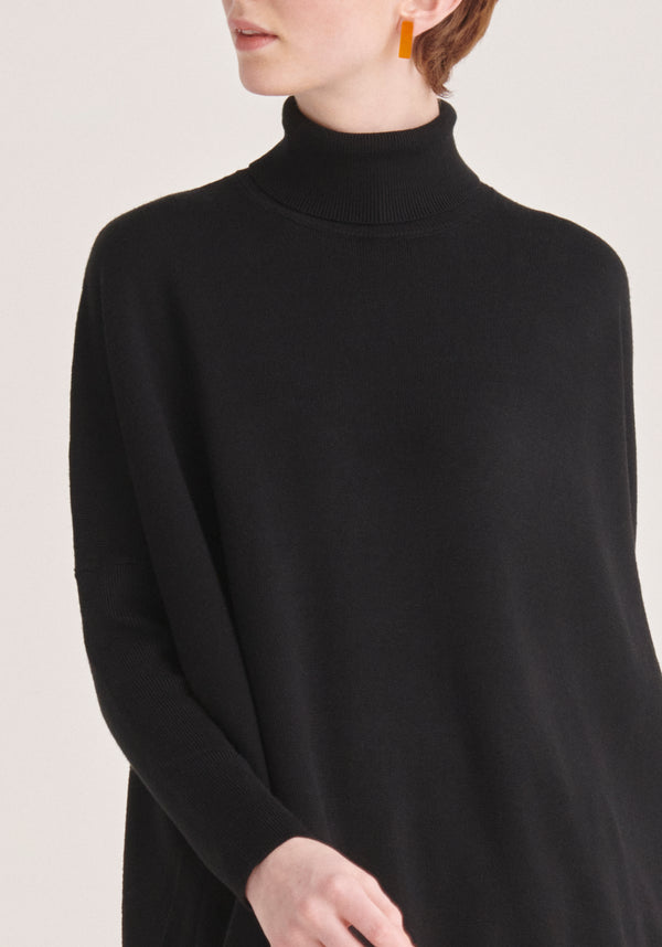 Paisie Oversized Roll Neck Jumper in Black Close Up