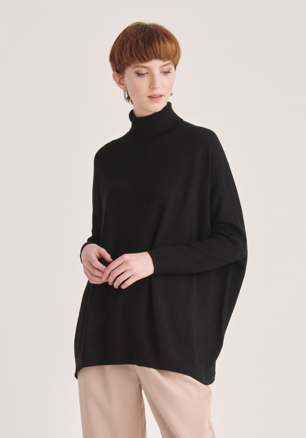 Paisie Oversized Roll Neck Jumper in Black