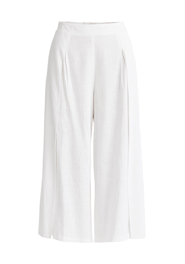 Paisie Linen Blend Culottes with Side Splits in White Cut Out