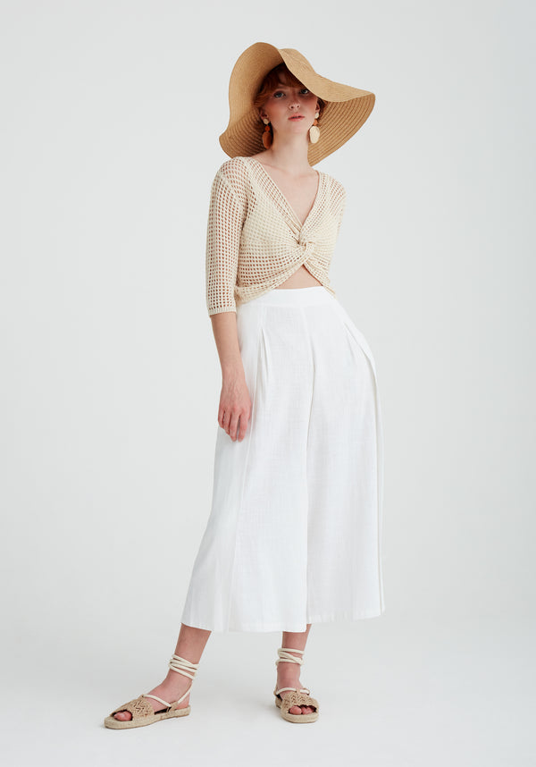 Paisie Linen Blend Culottes with Side Splits in White