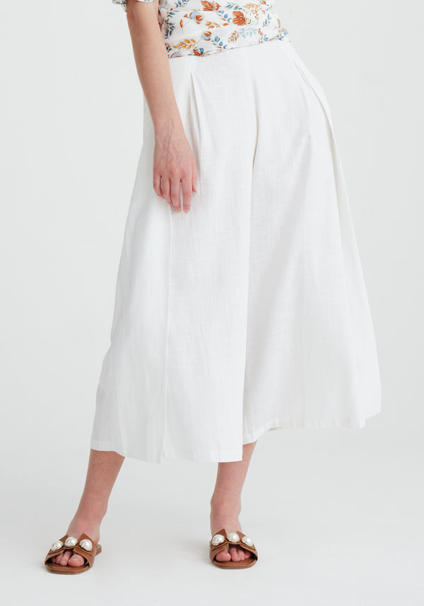 Paisie Linen Blend Culottes with Side Splits in White