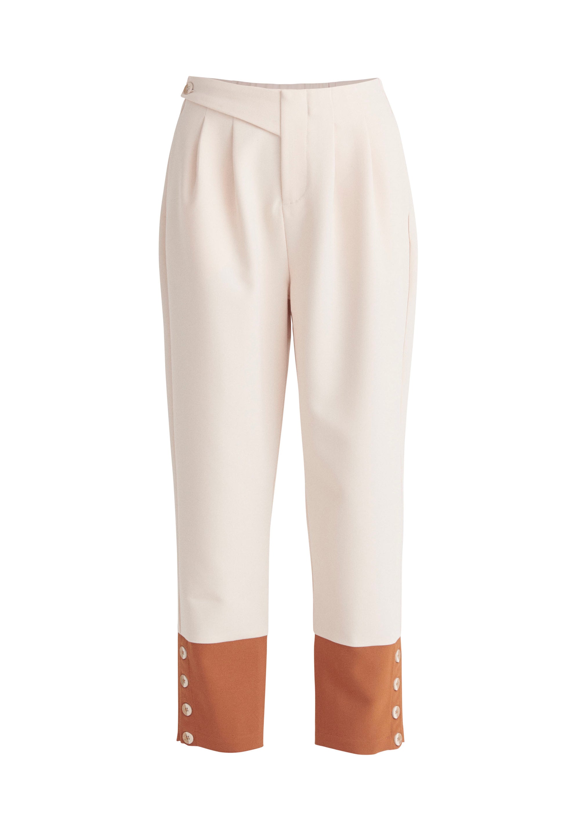 Paisie Two Tone Button Trousers in Cream and Brown Cut Out