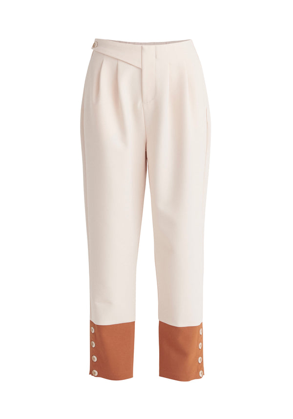 Paisie Two Tone Button Trousers in Cream and Brown Cut Out