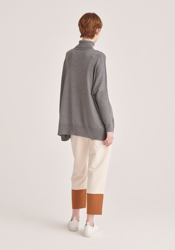 Paisie Two Tone Button Trousers in Cream and Brown Back