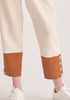 Paisie Two Tone Button Trousers in Cream and Brown Close Up