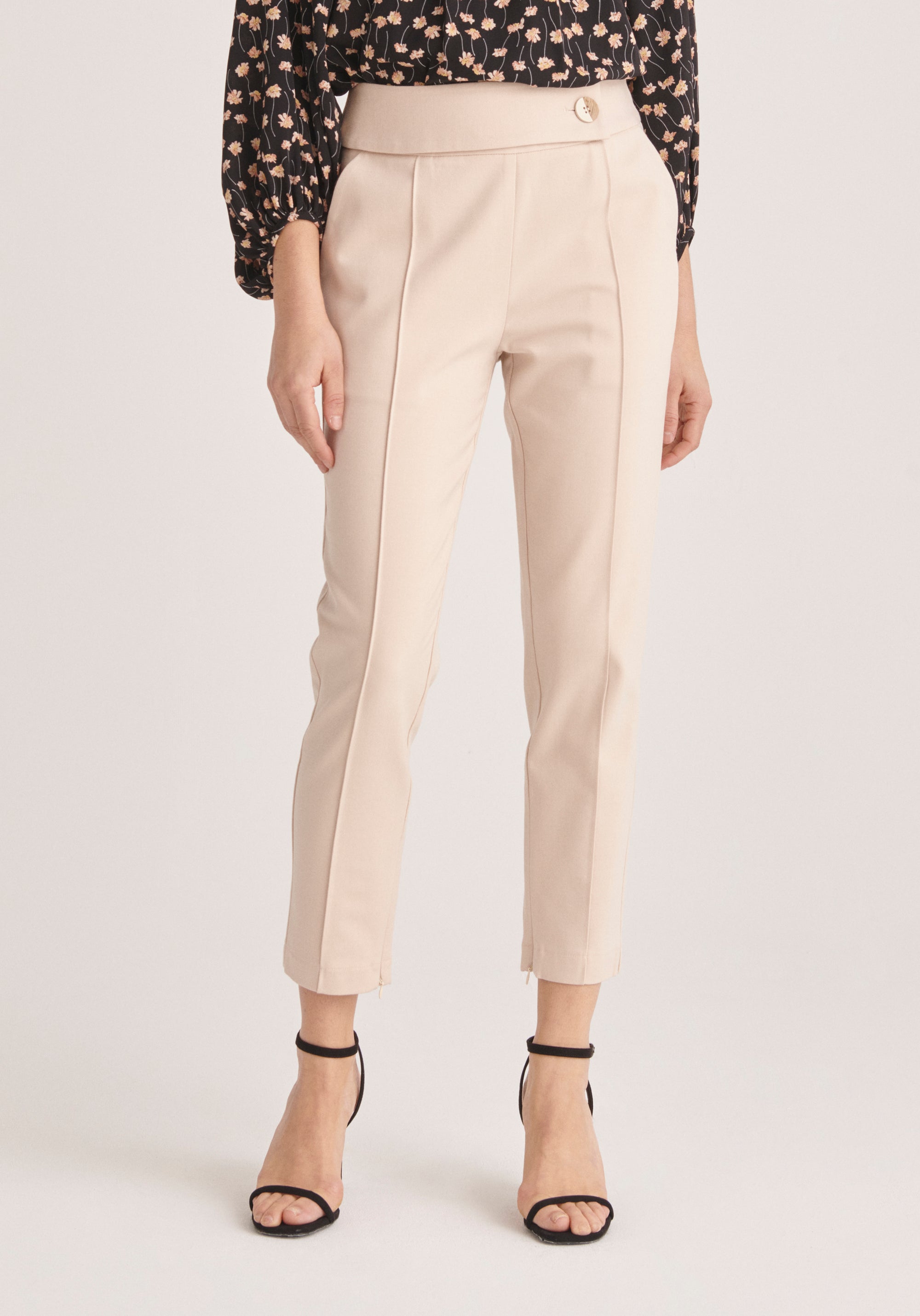 Paisie High Waist Slim Fit Trousers in Cream