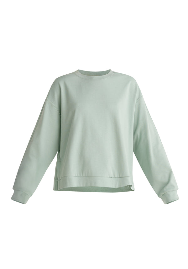 Paisie Crew Neck Cotton Sweatshirt in Green Cut Out