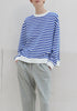 Paisie Striped Breton Cotton Sweatshirt in Blue and White