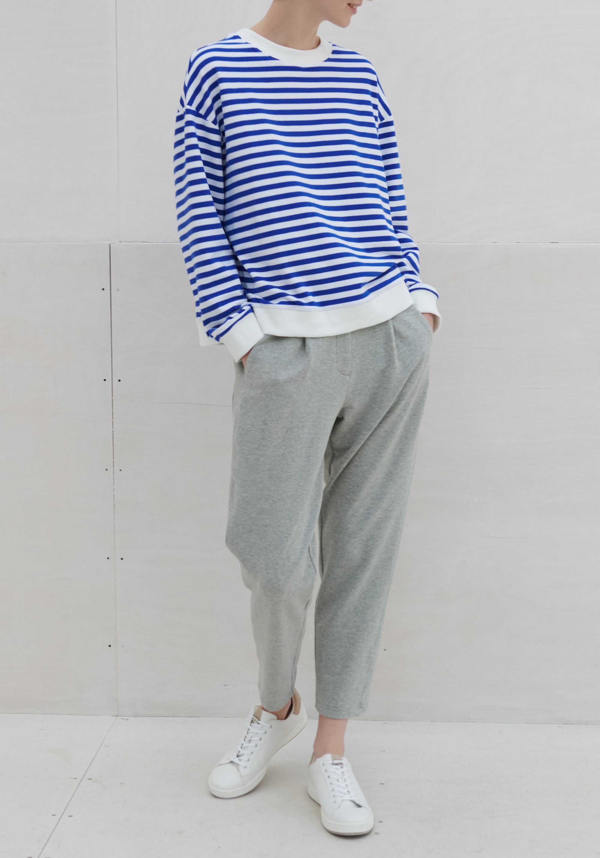 Paisie Striped Breton Cotton Sweatshirt in Blue and White