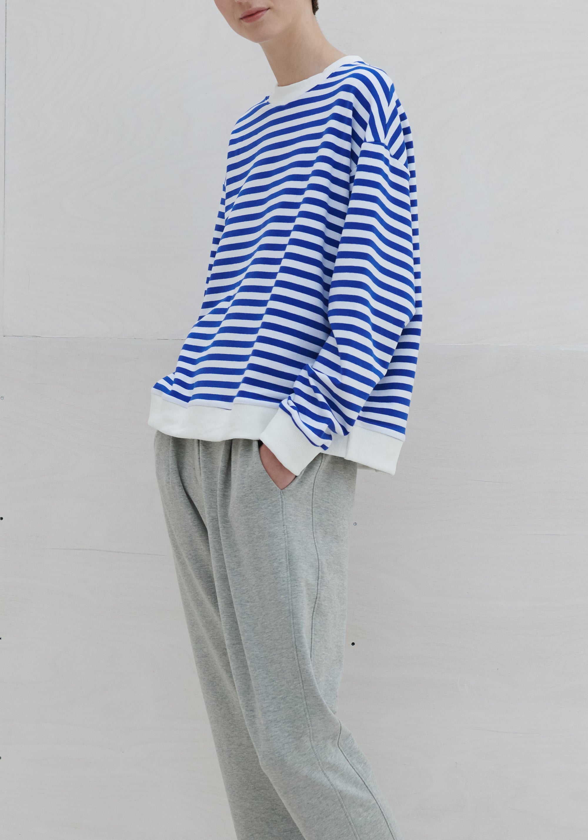 Paisie Striped Breton Cotton Sweatshirt in Blue and White